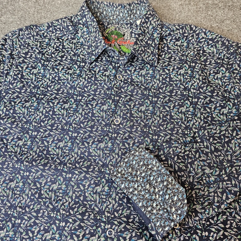 Robert Graham Mens Longsleeve Button Up Shirt Size XL Contrast Trim Blue